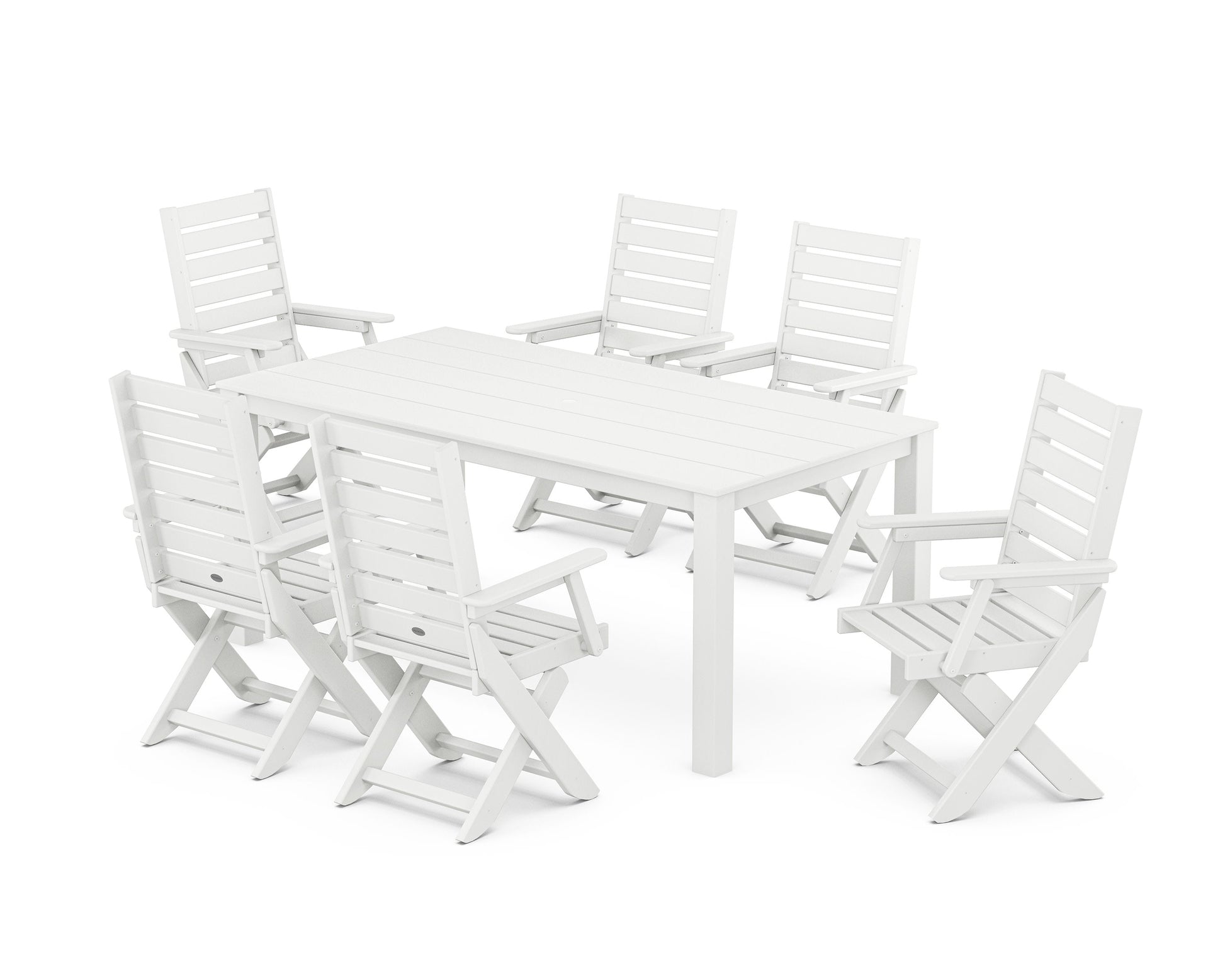 POLYWOOD Captain Folding Chair 7-Piece Parsons Dining Set — White