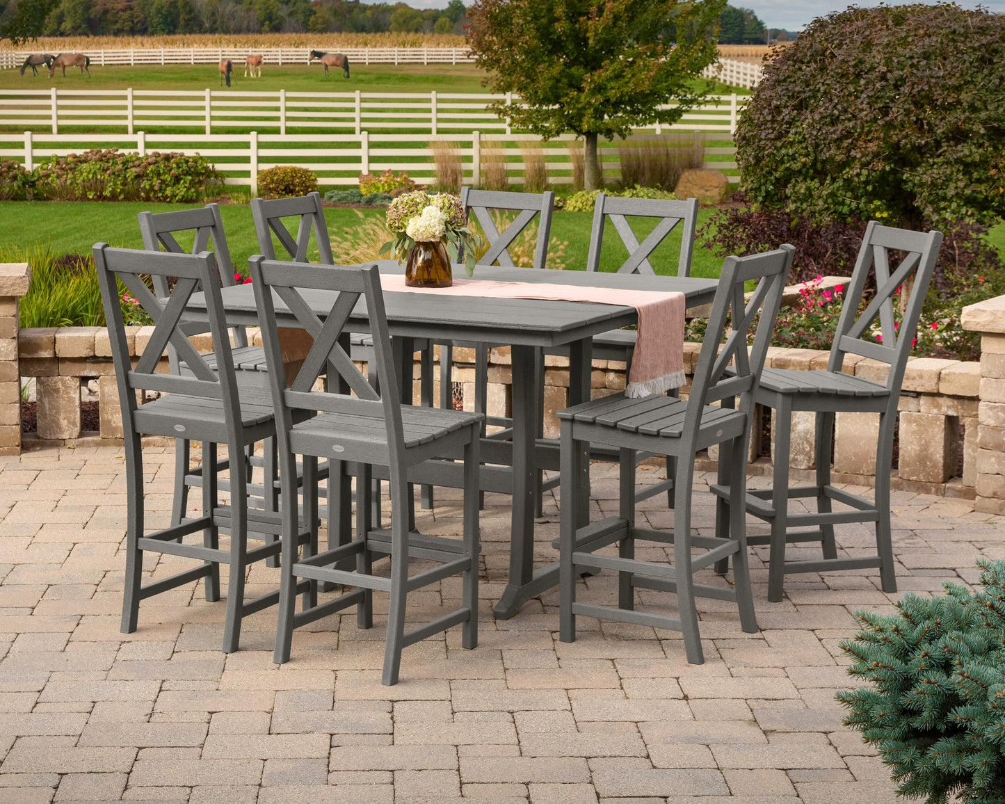 POLYWOOD Braxton 9-Piece Farmhouse Trestle Bar Set