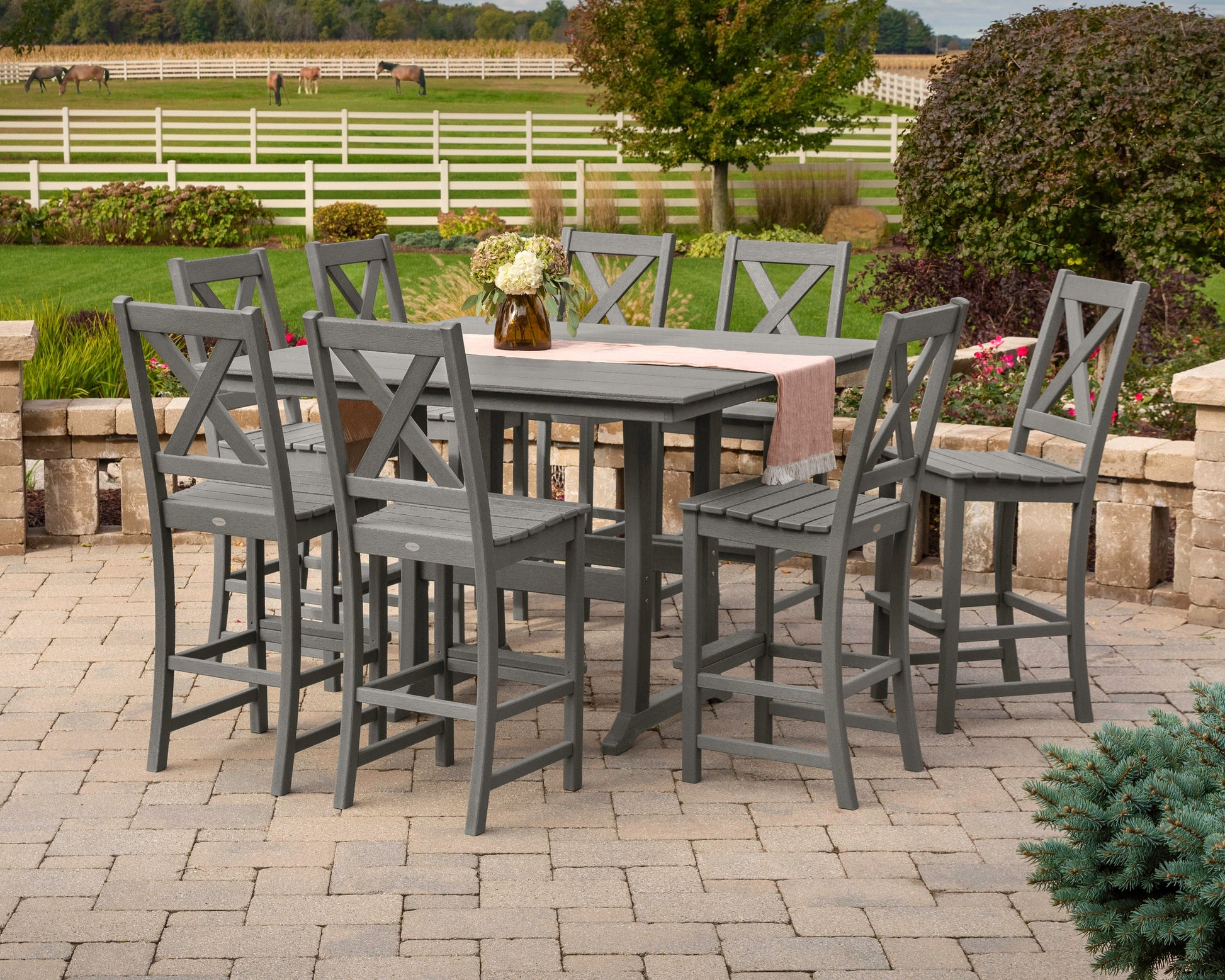 POLYWOOD Braxton 9-Piece Farmhouse Trestle Bar Set