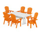 POLYWOOD Nautical Curveback Adirondack 7-Piece Farmhouse Dining Set with Trestle Legs — Tangerine / White