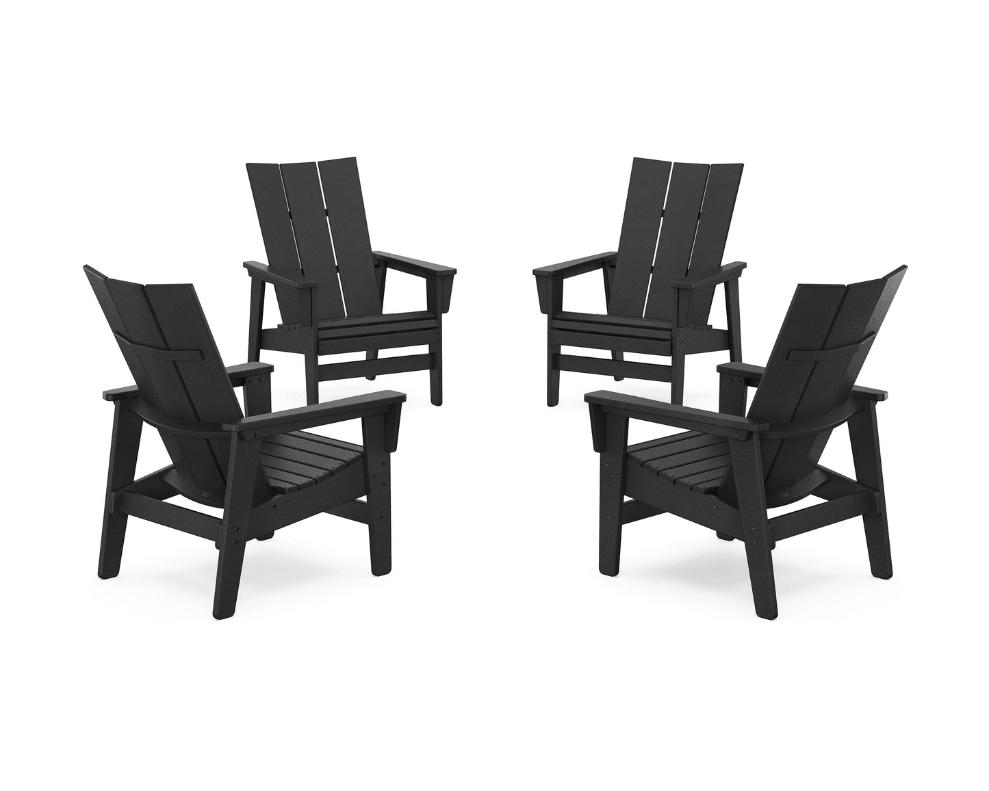 POLYWOOD 4-Piece Modern Grand Upright Adirondack Chair Conversation Set — Black
