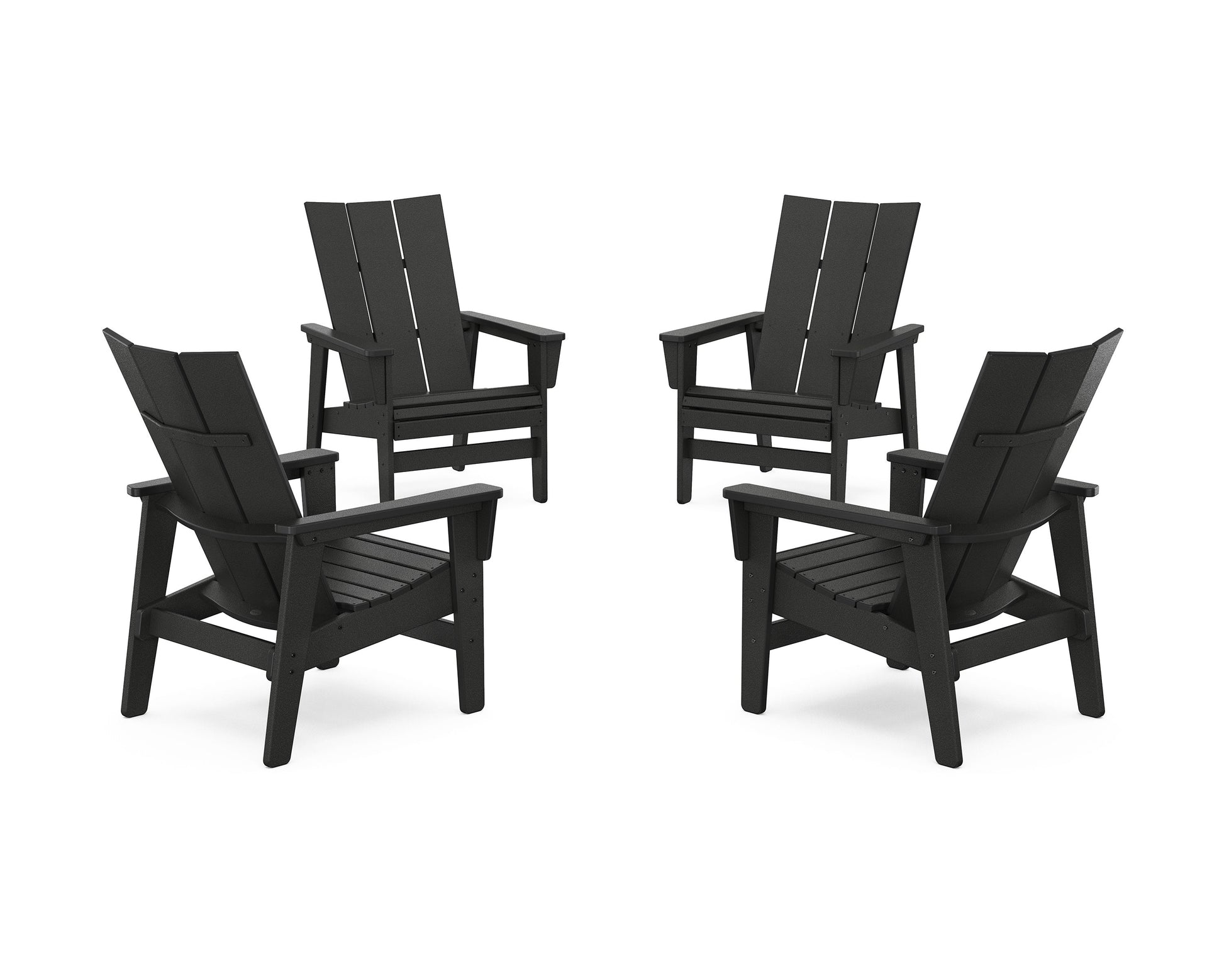POLYWOOD 4-Piece Modern Grand Upright Adirondack Chair Conversation Set — Black
