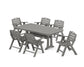 POLYWOOD Nautical Lowback 7-Piece Dining Set with Trestle Legs — Slate Grey