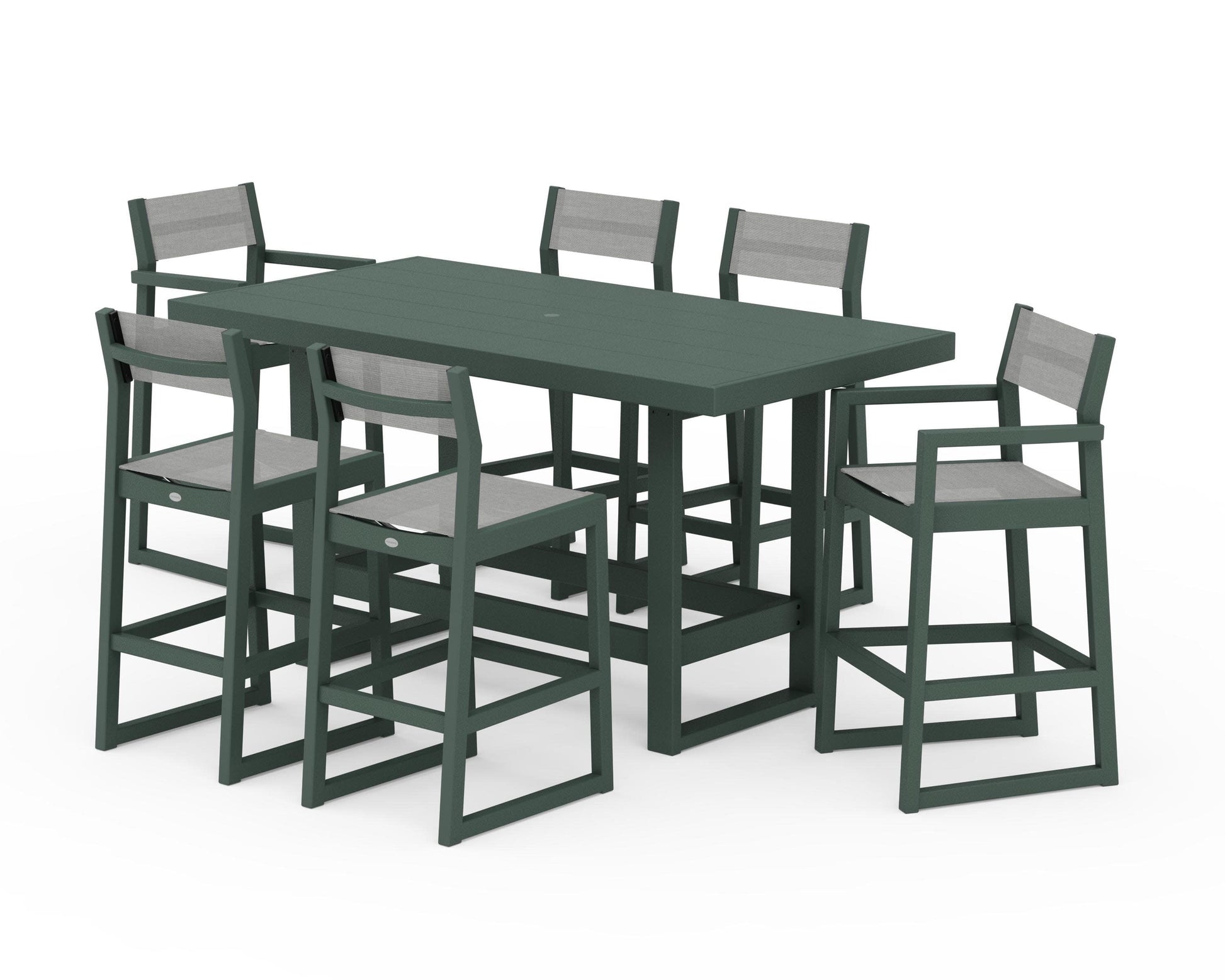 POLYWOOD EDGE Sling 7-Piece Bar Table Set — Green / Metallic Sling