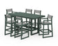 POLYWOOD EDGE Sling 7-Piece Bar Table Set — Green / Metallic Sling
