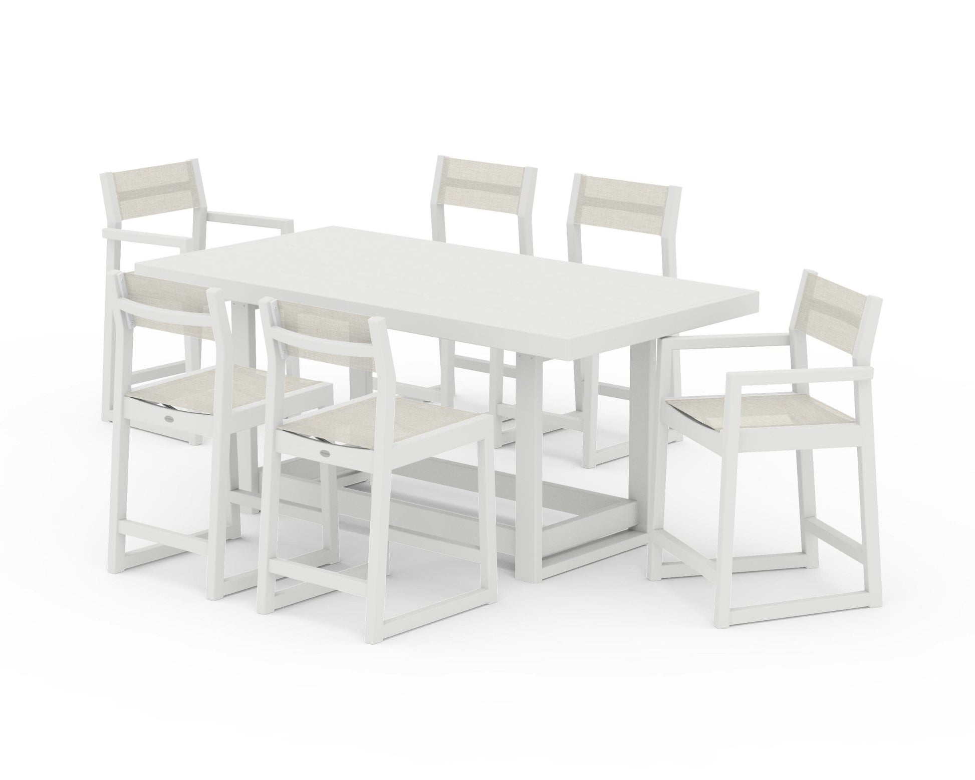 POLYWOOD EDGE Sling 7-Piece Counter Table Set — Vintage White / Parchment Sling