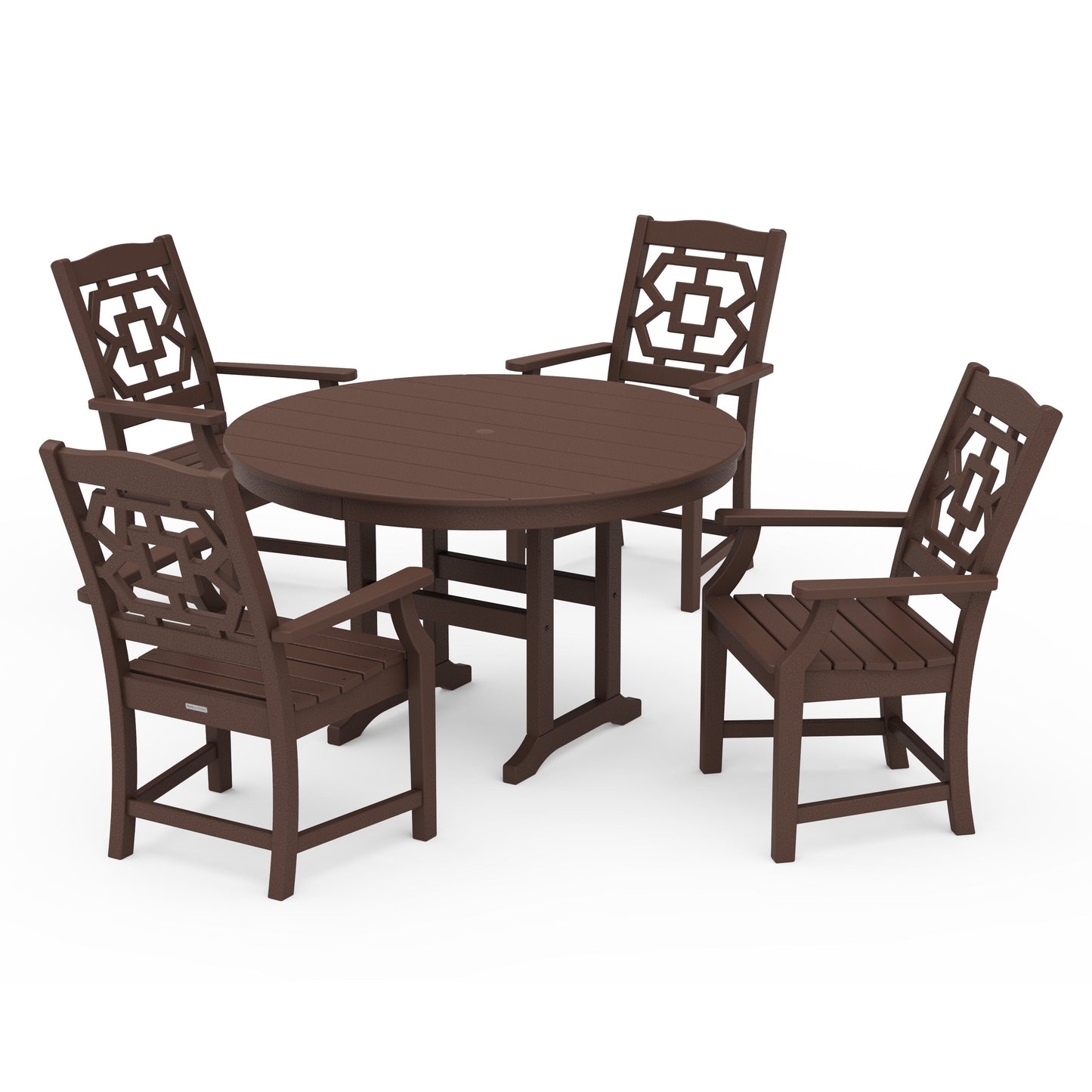 POLYWOOD Chinoiserie 5-Piece Round Farmhouse Dining Set — Mahogany