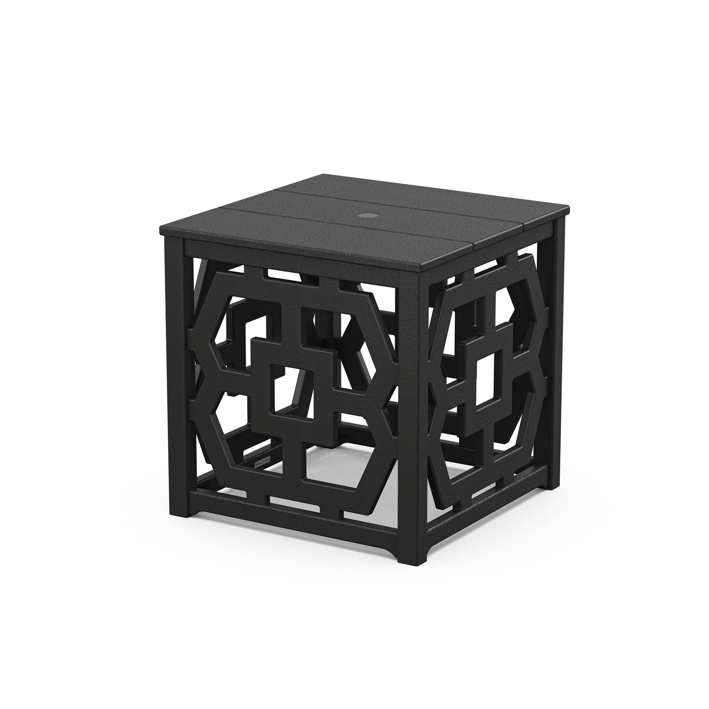 POLYWOOD Chinoiserie Umbrella Stand Accent Table — Black