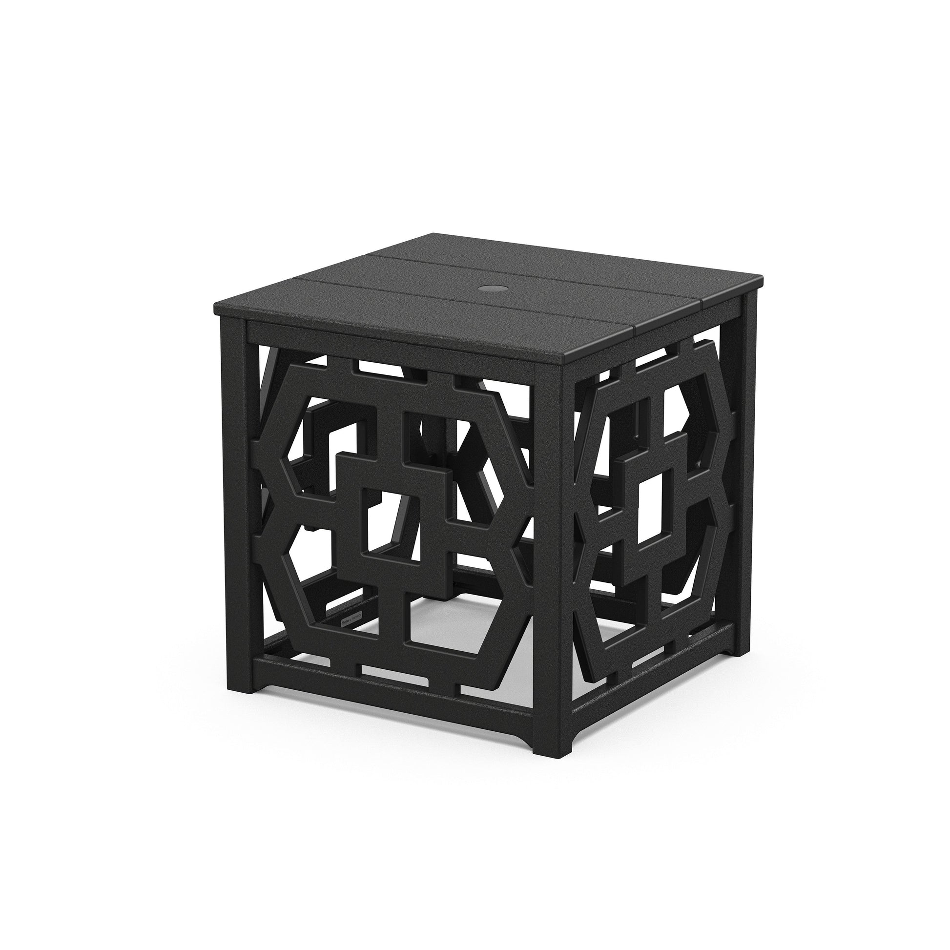 POLYWOOD Chinoiserie Umbrella Stand Accent Table — Black