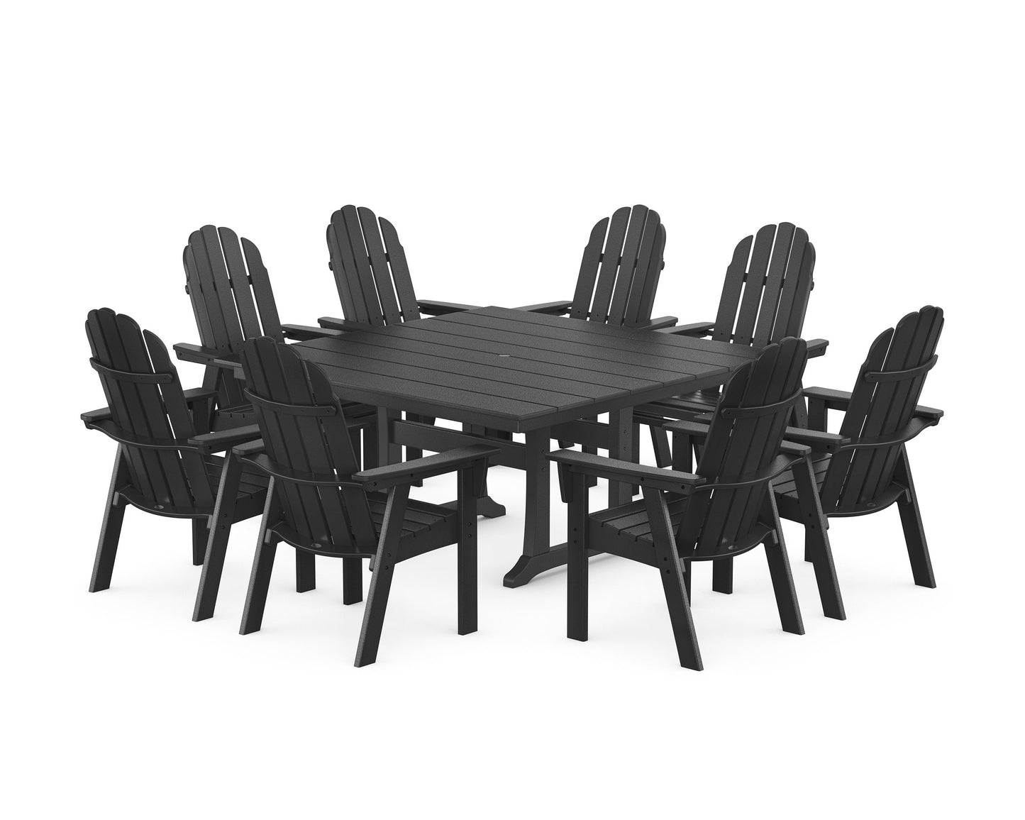 POLYWOOD Vineyard Curveback Adirondack 9-Piece Square Farmhouse Dining Set with Trestle Legs — Black