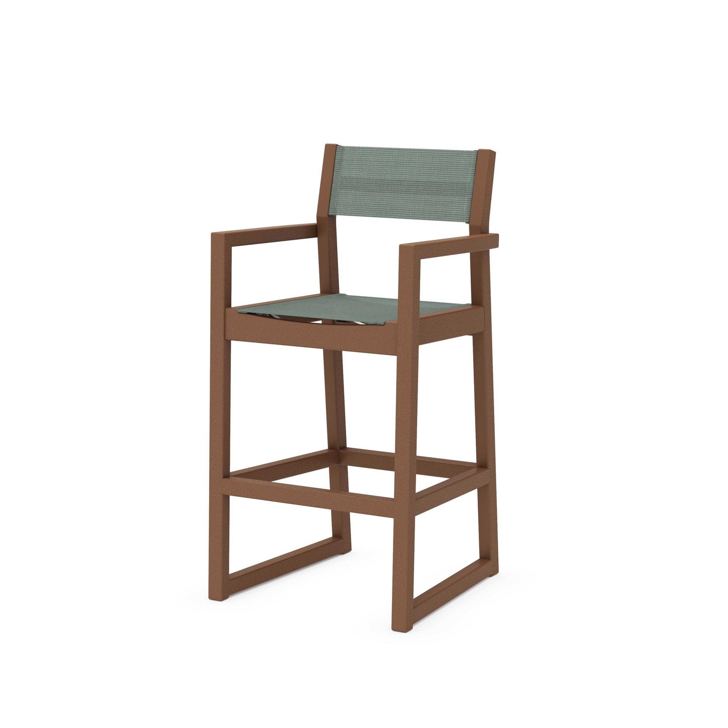 POLYWOOD EDGE Sling Bar Arm Chair — Teak / Dupioni Sea Mist Sling