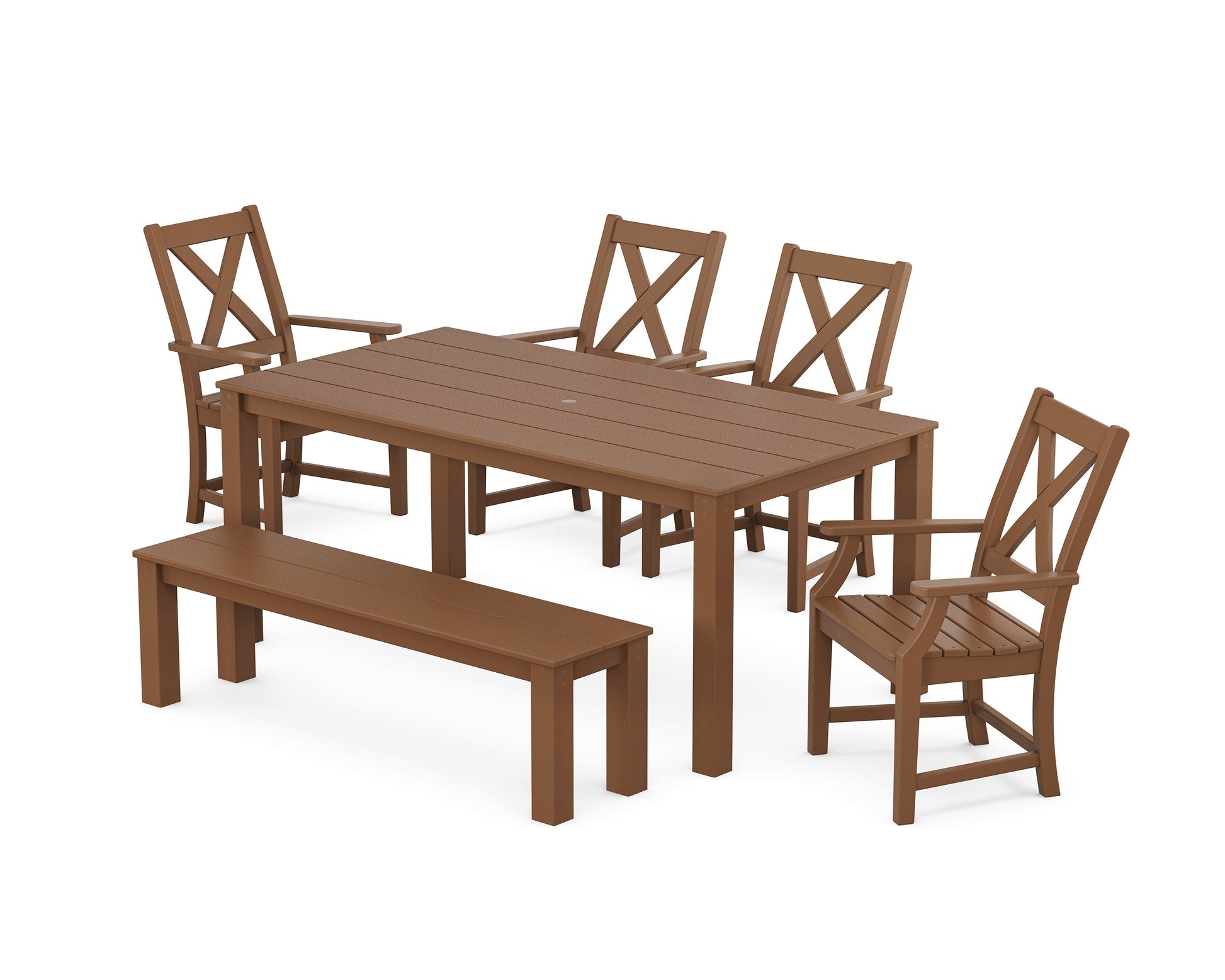 POLYWOOD Braxton 6-Piece Parsons Dining Set with Bench — Teak