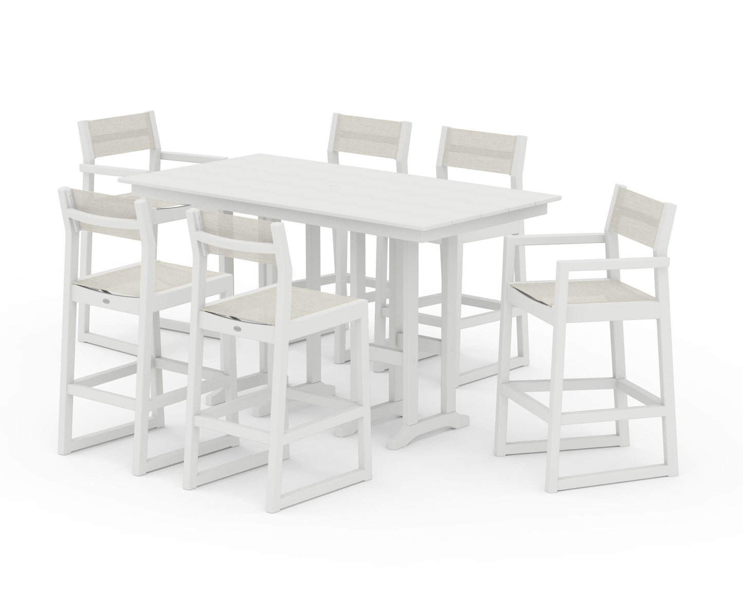 POLYWOOD EDGE Sling 7-Piece Farmhouse Bar Set — White / Parchment Sling