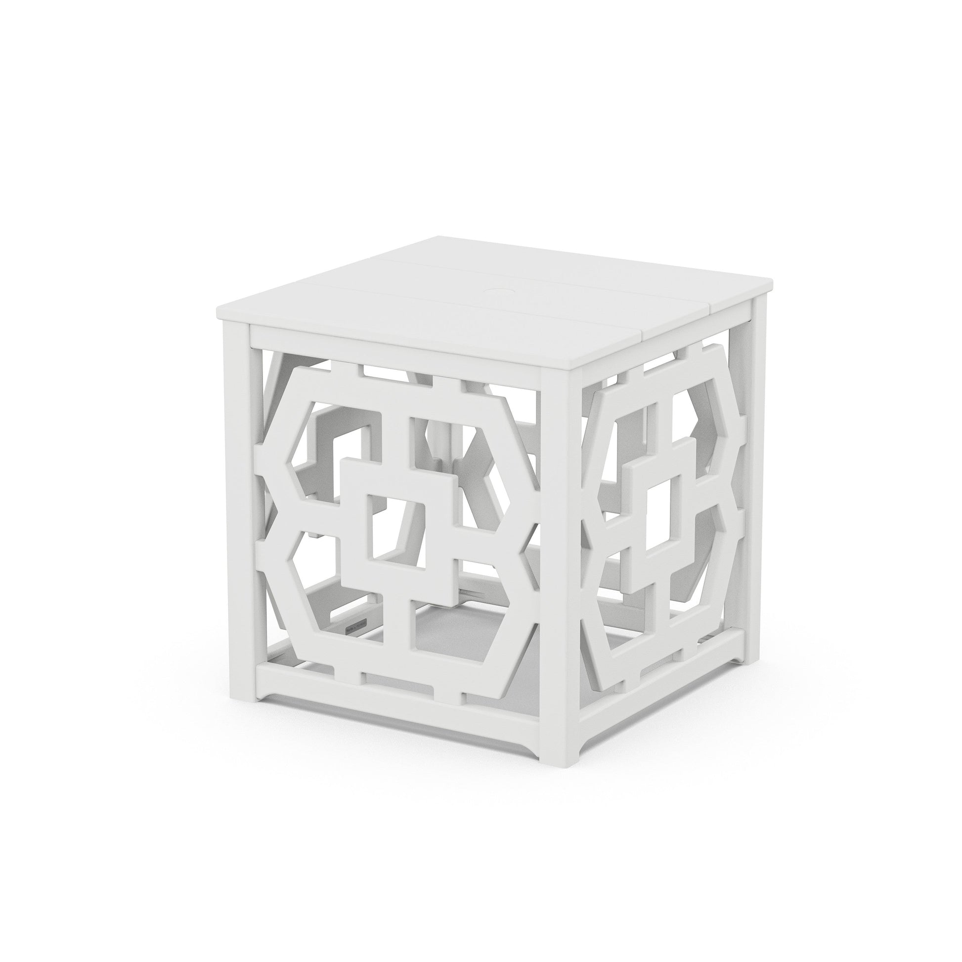 POLYWOOD Chinoiserie Umbrella Stand Accent Table — White