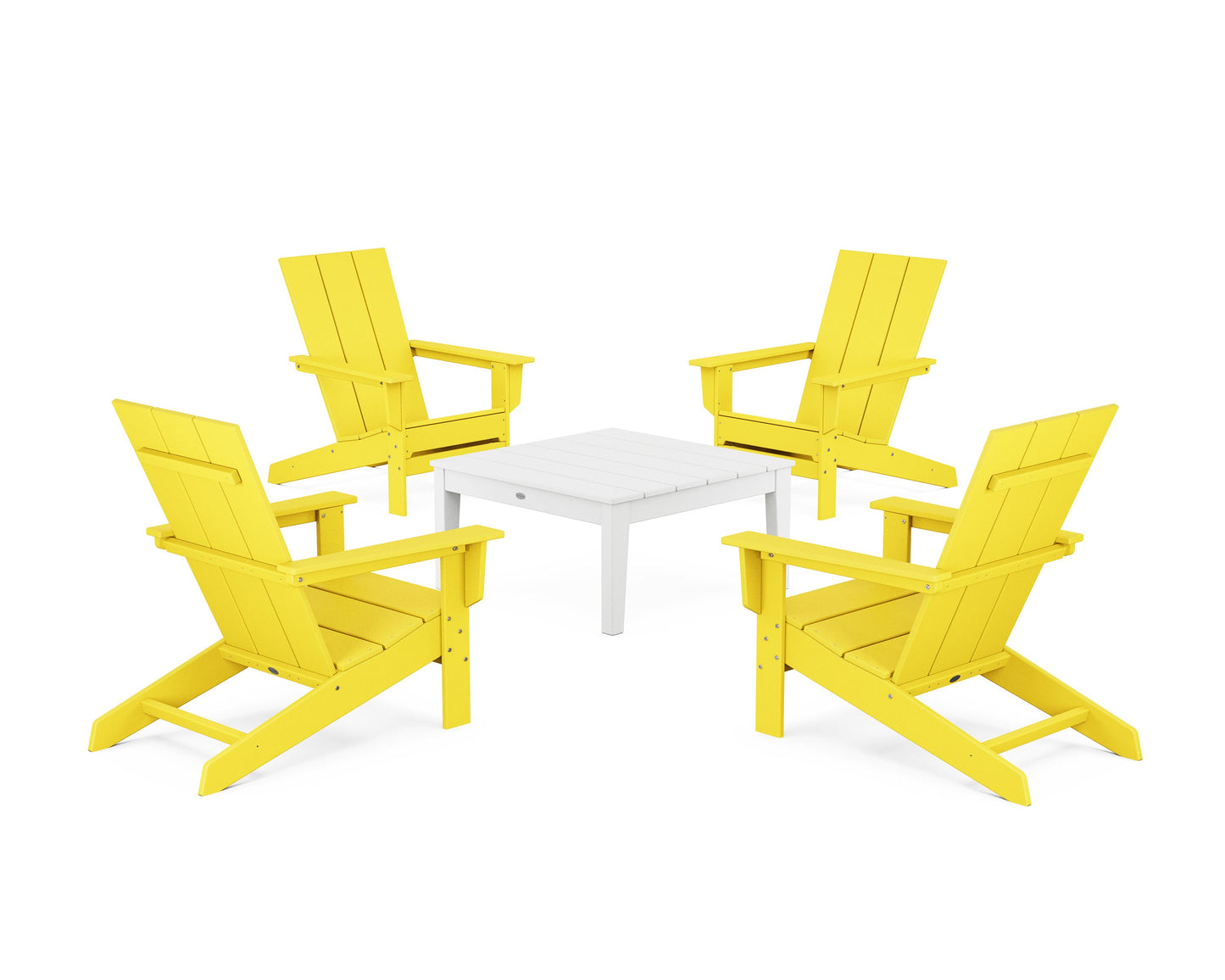 POLYWOOD 5-Piece Modern Studio Adirondack Chair Conversation Group — Lemon / White