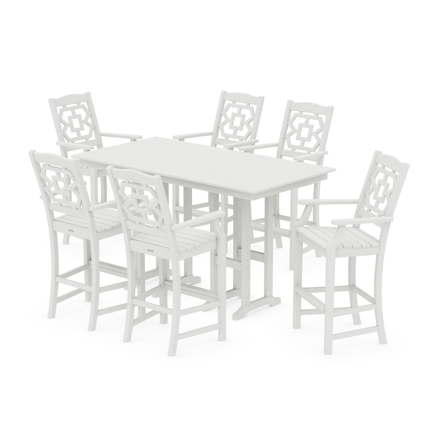 POLYWOOD Chinoiserie Arm Chair 7-Piece Farmhouse Bar Set — Vintage White