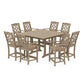 POLYWOOD Chinoiserie 9-Piece Square Farmhouse Counter Set with Trestle Legs — Vintage Sahara