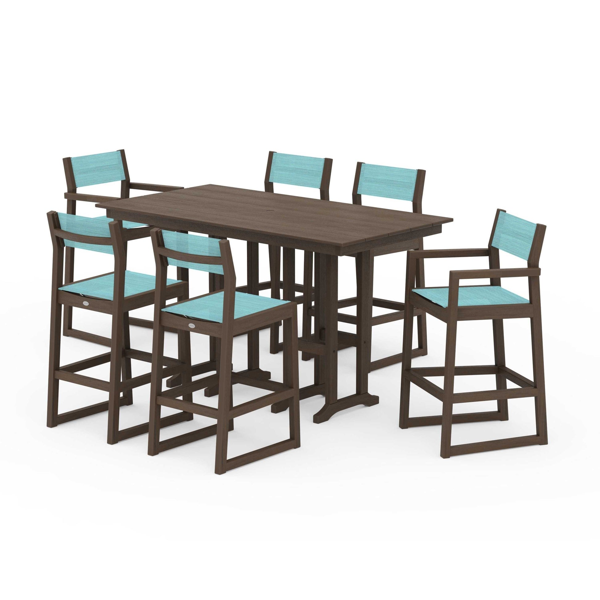 POLYWOOD EDGE Sling 7-Piece Farmhouse Bar Set — Kona / Dupioni Aquamarine Sling