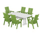 POLYWOOD Modern Curveback Adirondack 7-Piece Dining Set with Trestle Legs — Lime / White