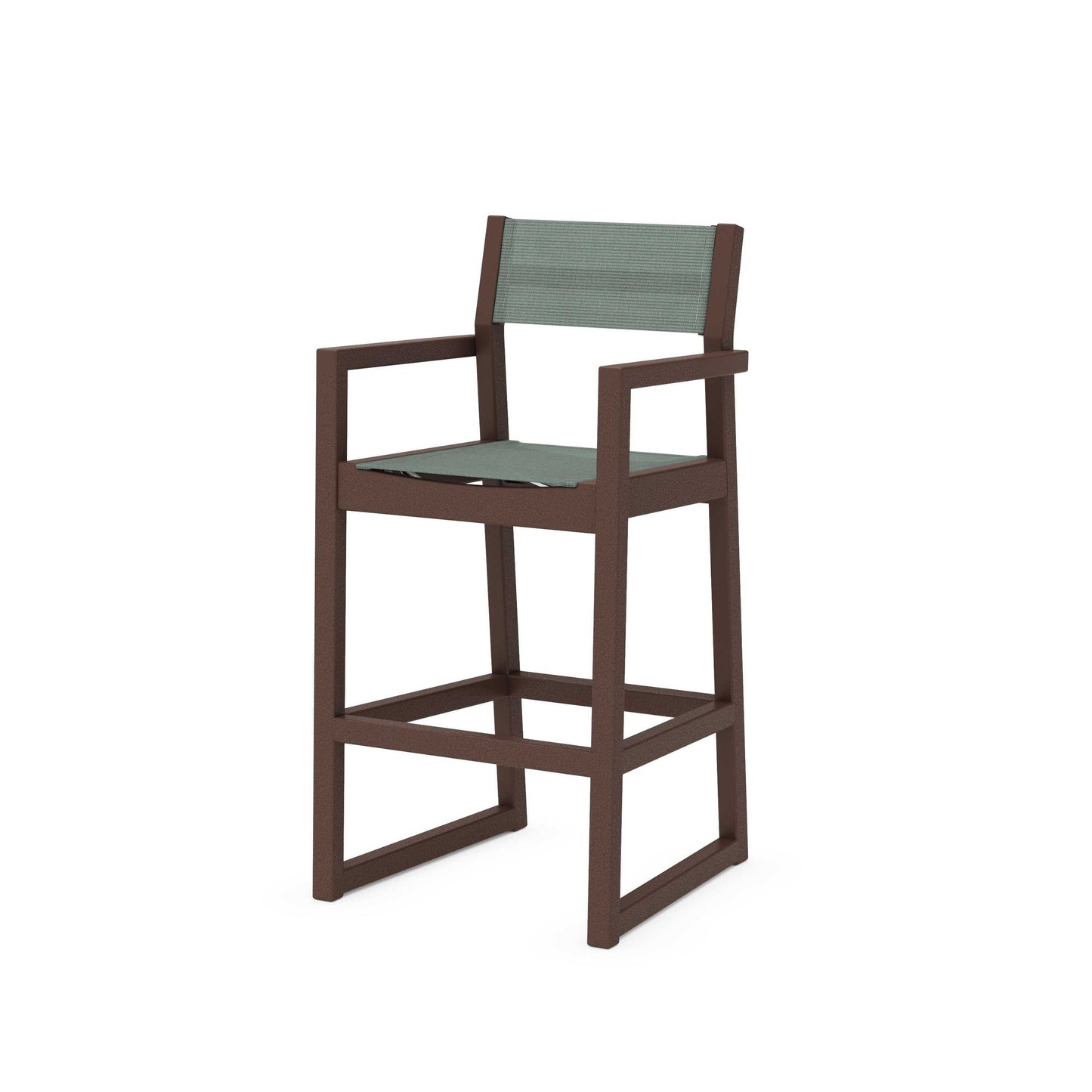 POLYWOOD EDGE Sling Bar Arm Chair — Mahogany / Dupioni Sea Mist Sling