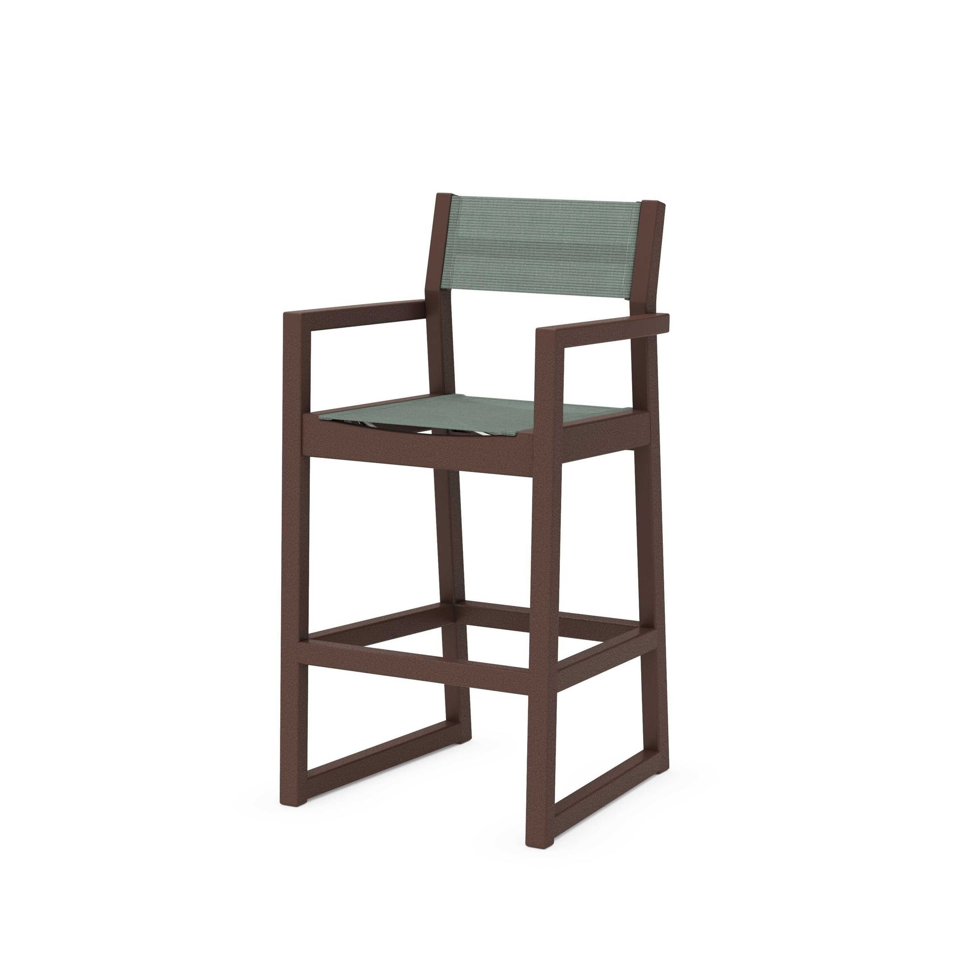 POLYWOOD EDGE Sling Bar Arm Chair — Mahogany / Dupioni Sea Mist Sling