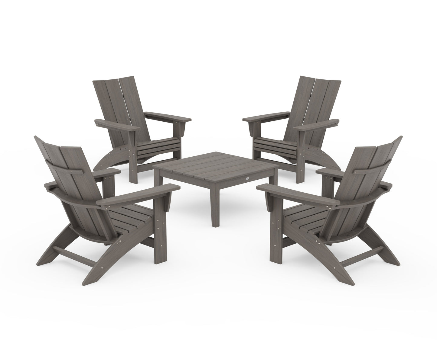POLYWOOD 5-Piece Modern Grand Adirondack Chair Conversation Group — Driftwood