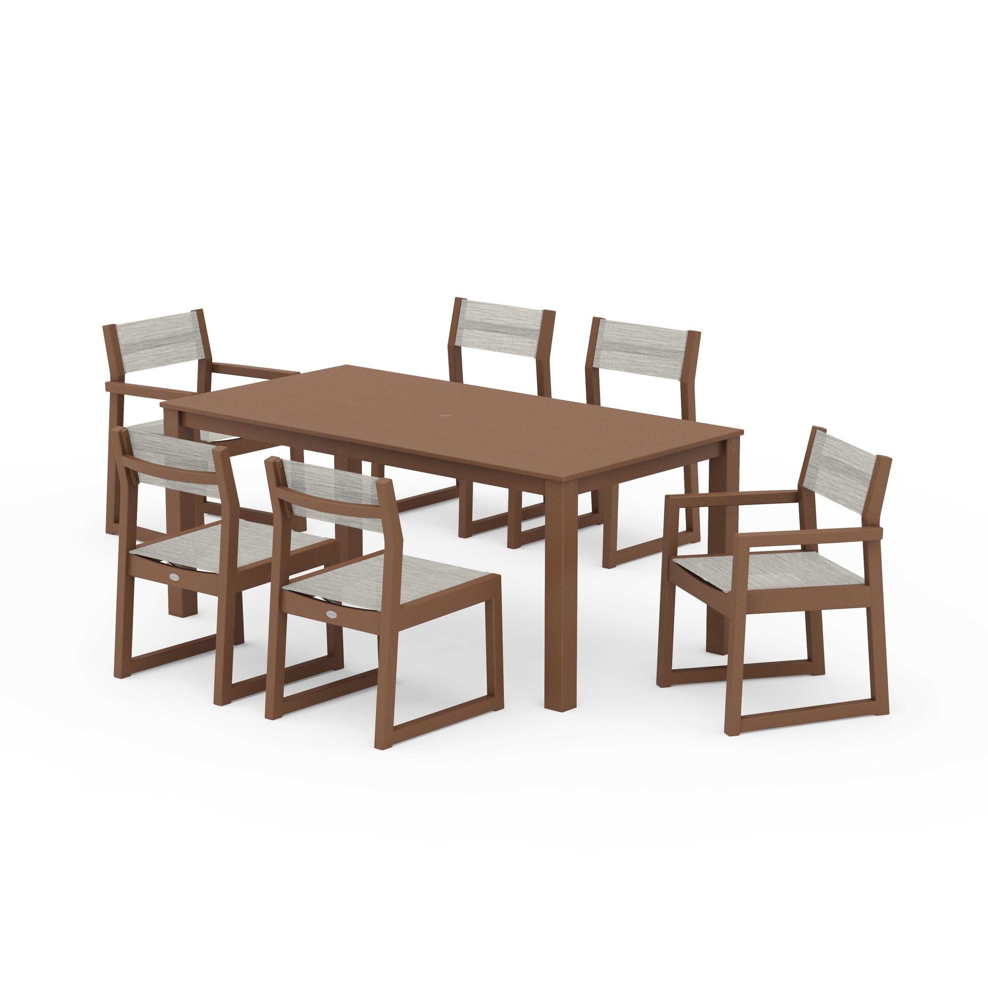 POLYWOOD EDGE Sling 7-Piece Parsons Dining Set — Teak / Birch Sling