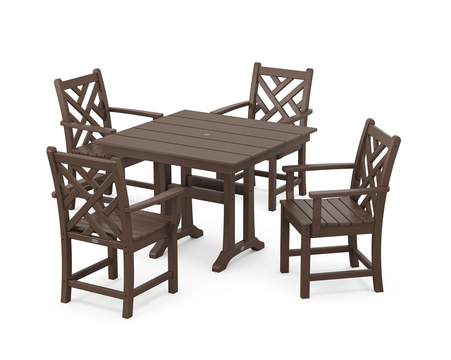 POLYWOOD Chippendale 5-Piece Farmhouse Trestle Arm Chair Dining Set — Mahogany