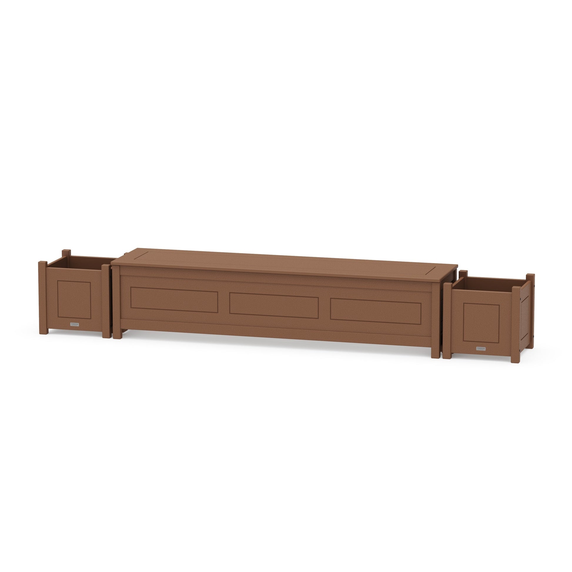 POLYWOOD 72" Country Living Straight Planter Storage Bench Set — Teak