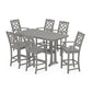 POLYWOOD Chinoiserie Arm Chair 7-Piece Bar Set with Trestle Legs — Slate Grey