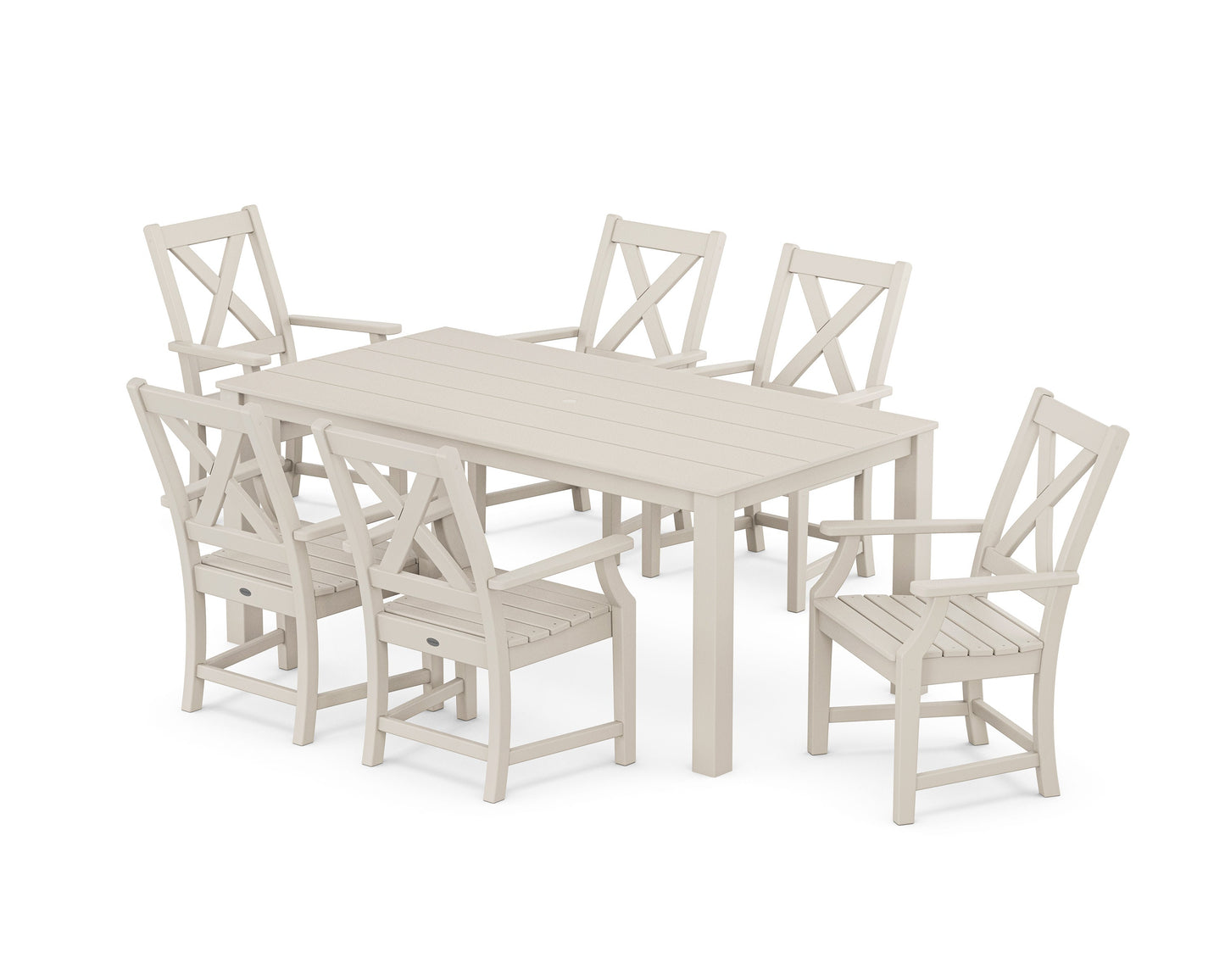 POLYWOOD Braxton Arm Chair 7-Piece Parsons Dining Set — Sand