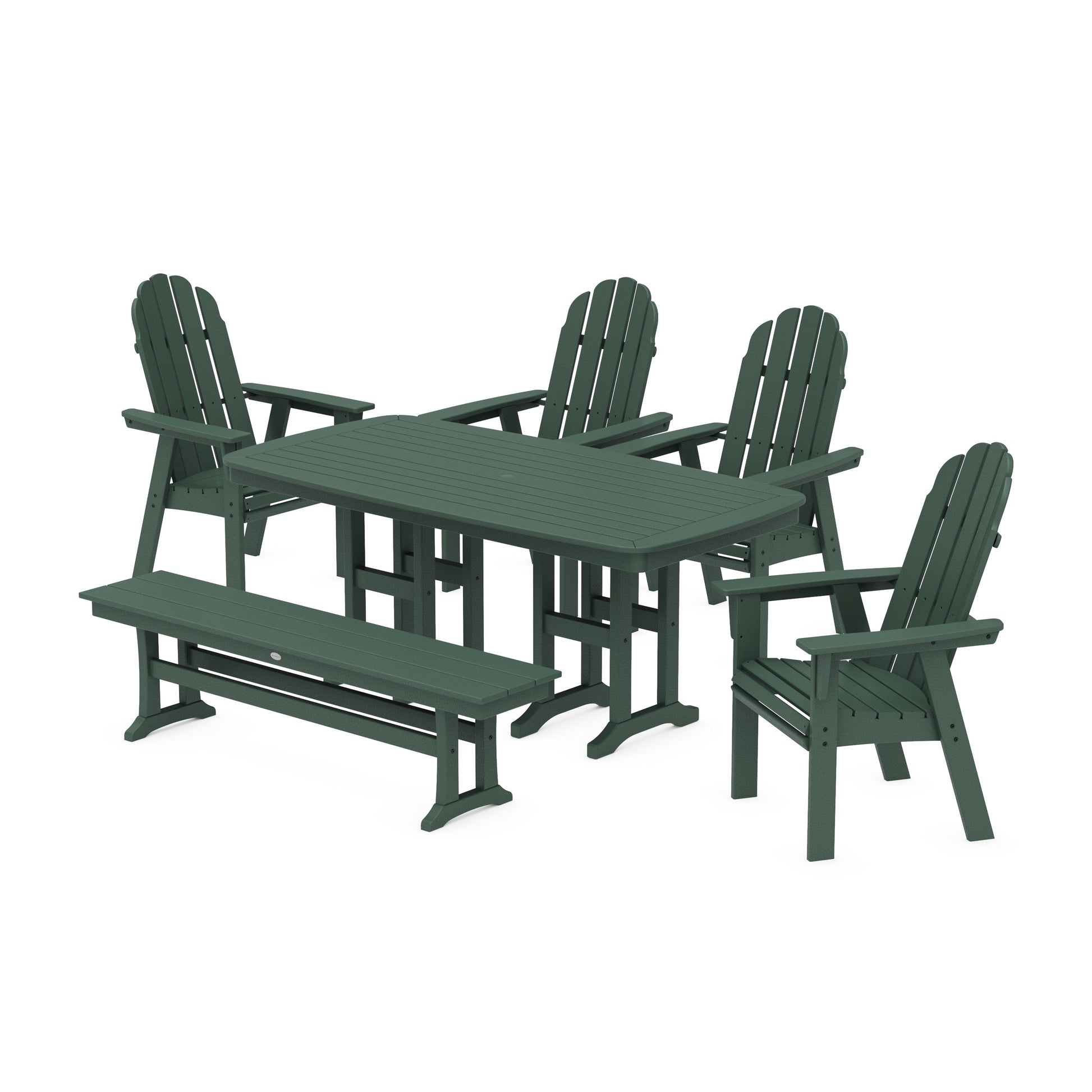 POLYWOOD Vineyard Curveback Adirondack Chair 6-Piece Dining Set with Bench — Green