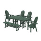 POLYWOOD Vineyard Curveback Adirondack Chair 6-Piece Dining Set with Bench — Green