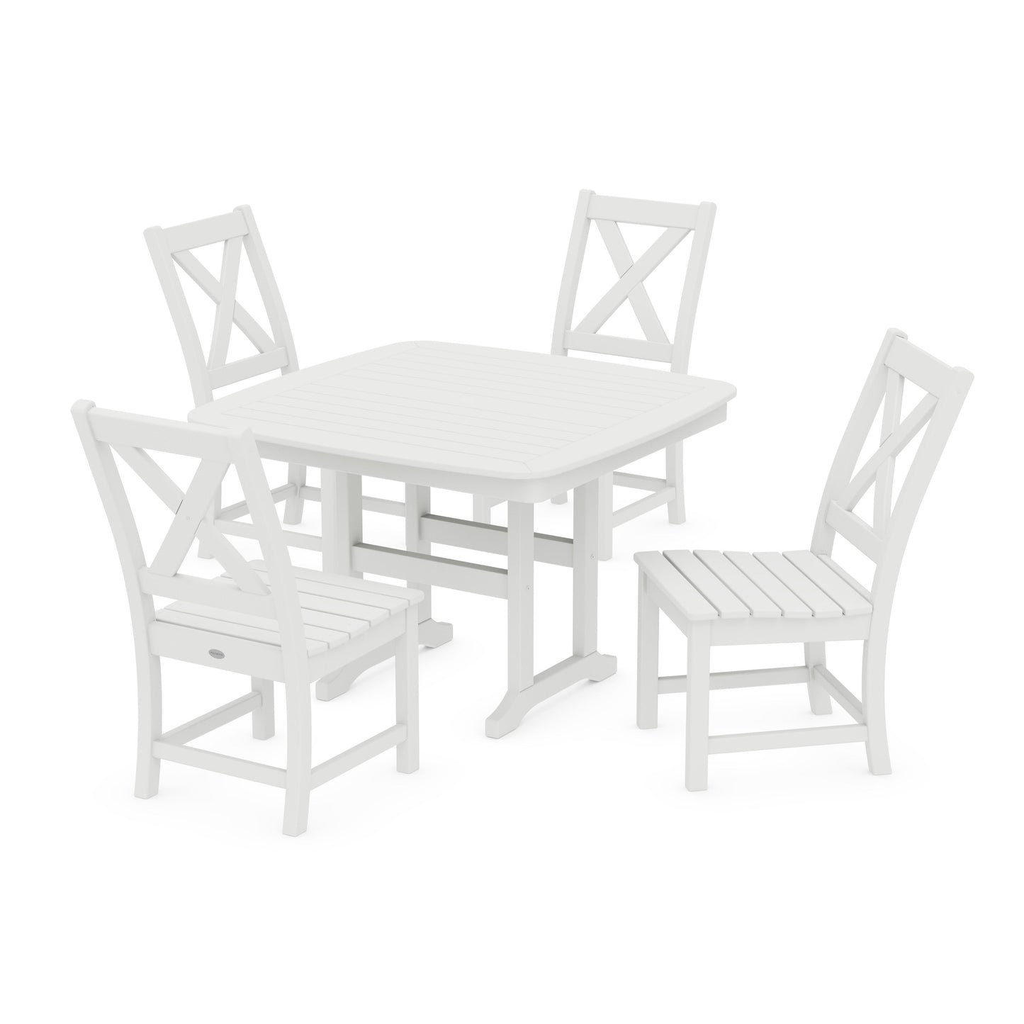 POLYWOOD Braxton Side Chair 5-Piece Dining Set with Trestle Legs — White