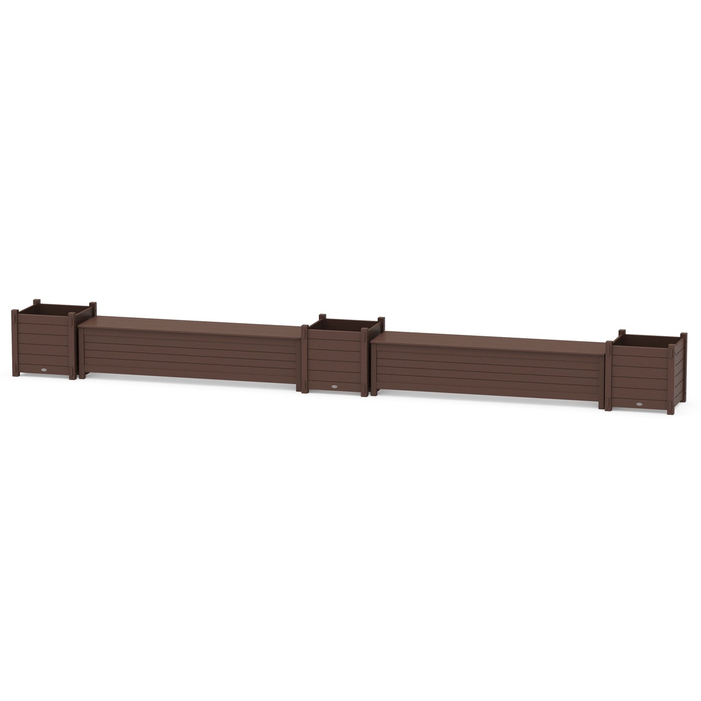 POLYWOOD 72" Nautical Straight Double Planter Storage Bench Set- Large — Mahogany