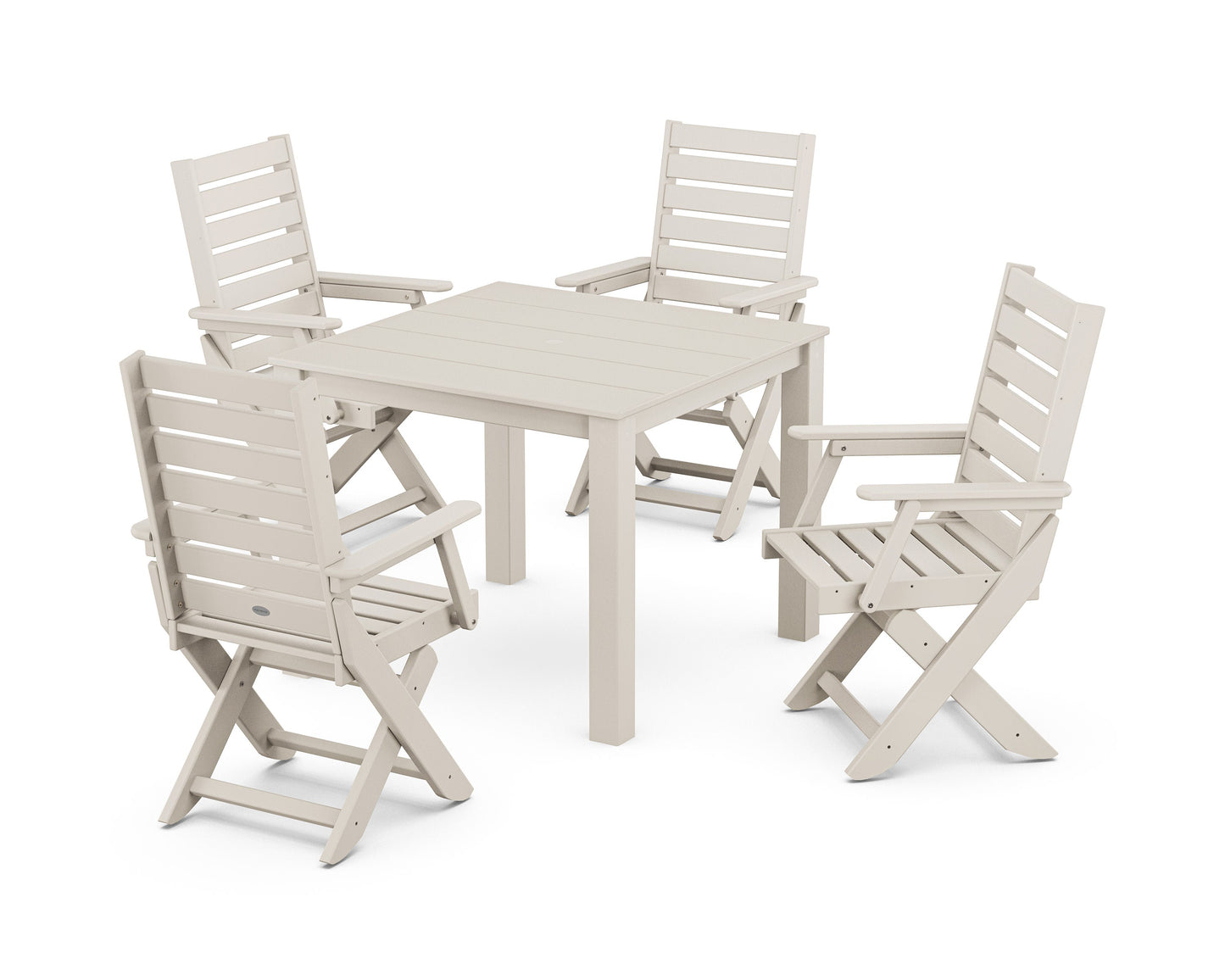 POLYWOOD Captain Folding Chair 5-Piece Parsons Dining Set — Sand