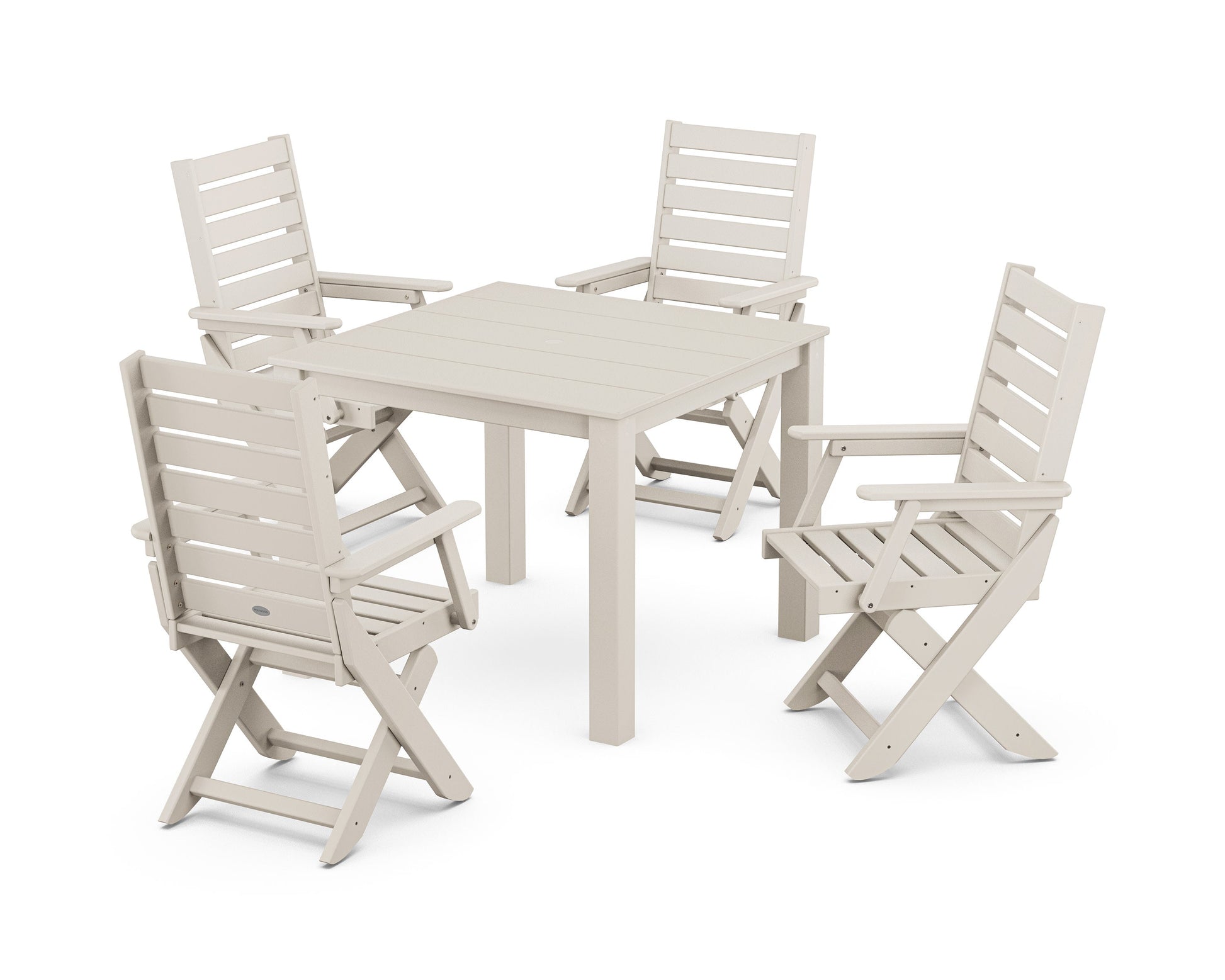 POLYWOOD Captain Folding Chair 5-Piece Parsons Dining Set — Sand
