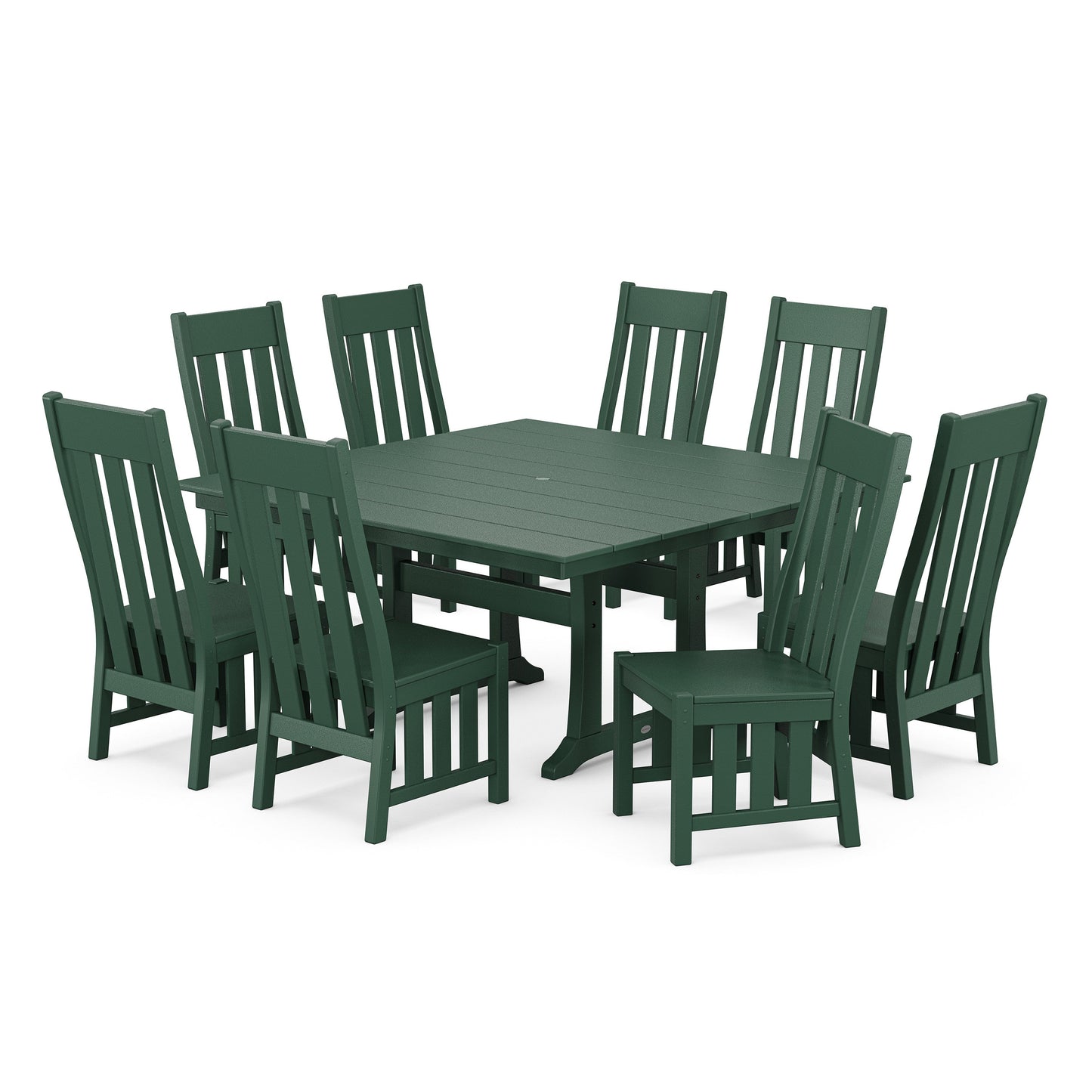 POLYWOOD Acadia Side Chair 9-Piece Square Farmhouse Dining Set with Trestle Legs — Green