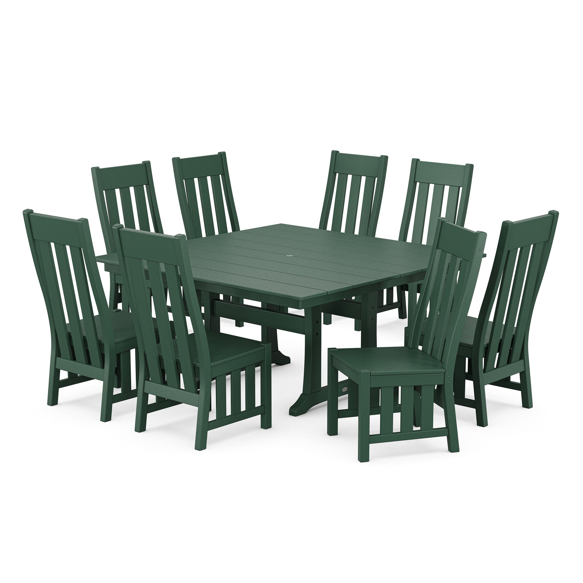 POLYWOOD Acadia Side Chair 9-Piece Square Farmhouse Dining Set with Trestle Legs — Green