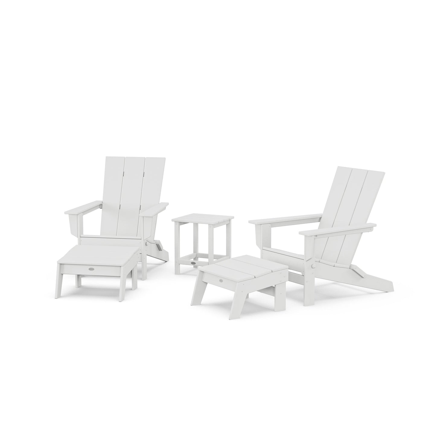 POLYWOOD 5-Piece Modern Studio Folding Adirondack Set with Ottomans and Side Table — White