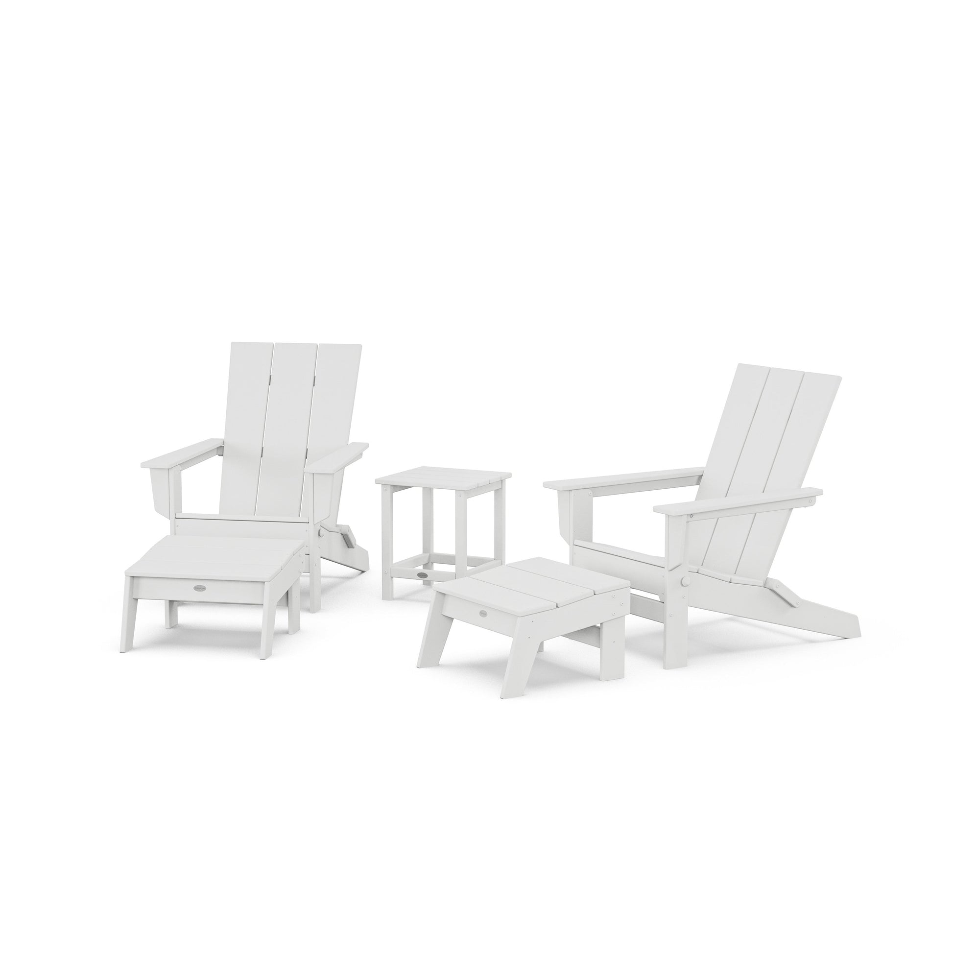 POLYWOOD 5-Piece Modern Studio Folding Adirondack Set with Ottomans and Side Table — White
