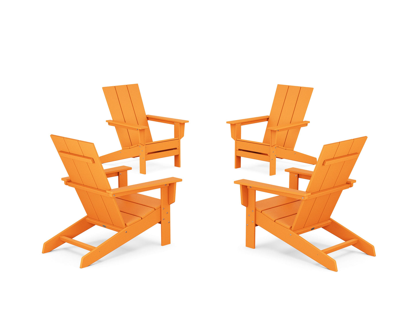 POLYWOOD 4-Piece Modern Studio Adirondack Chair Conversation Set — Tangerine