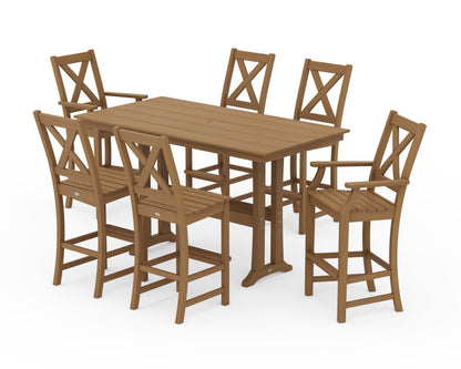 POLYWOOD Braxton 7-Piece Farmhouse Trestle Bar Set — Natural