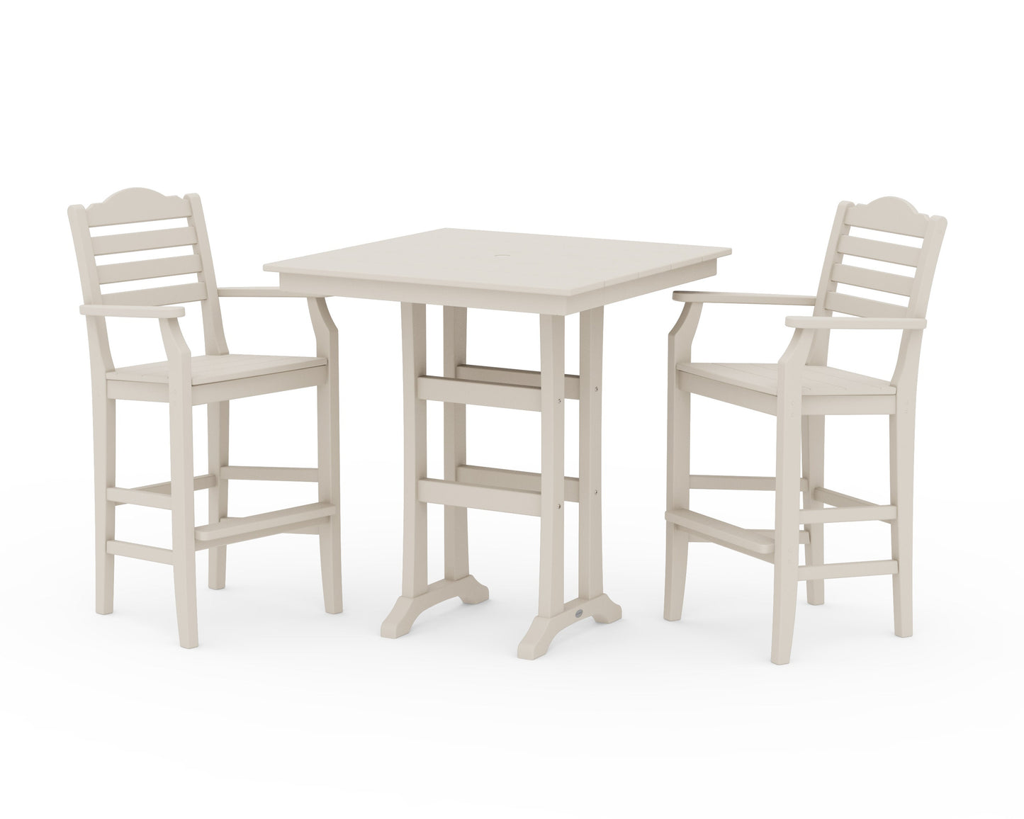 POLYWOOD Savannah 3-Piece Farmhouse Bar Set with Trestle Legs — Sand