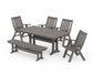 POLYWOOD Vineyard Folding Chair 6-Piece Dining Set with Trestle Legs and Bench — Driftwood