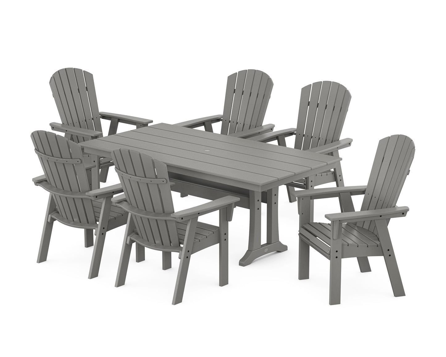 POLYWOOD Nautical Curveback Adirondack 7-Piece Farmhouse Dining Set with Trestle Legs — Slate Grey