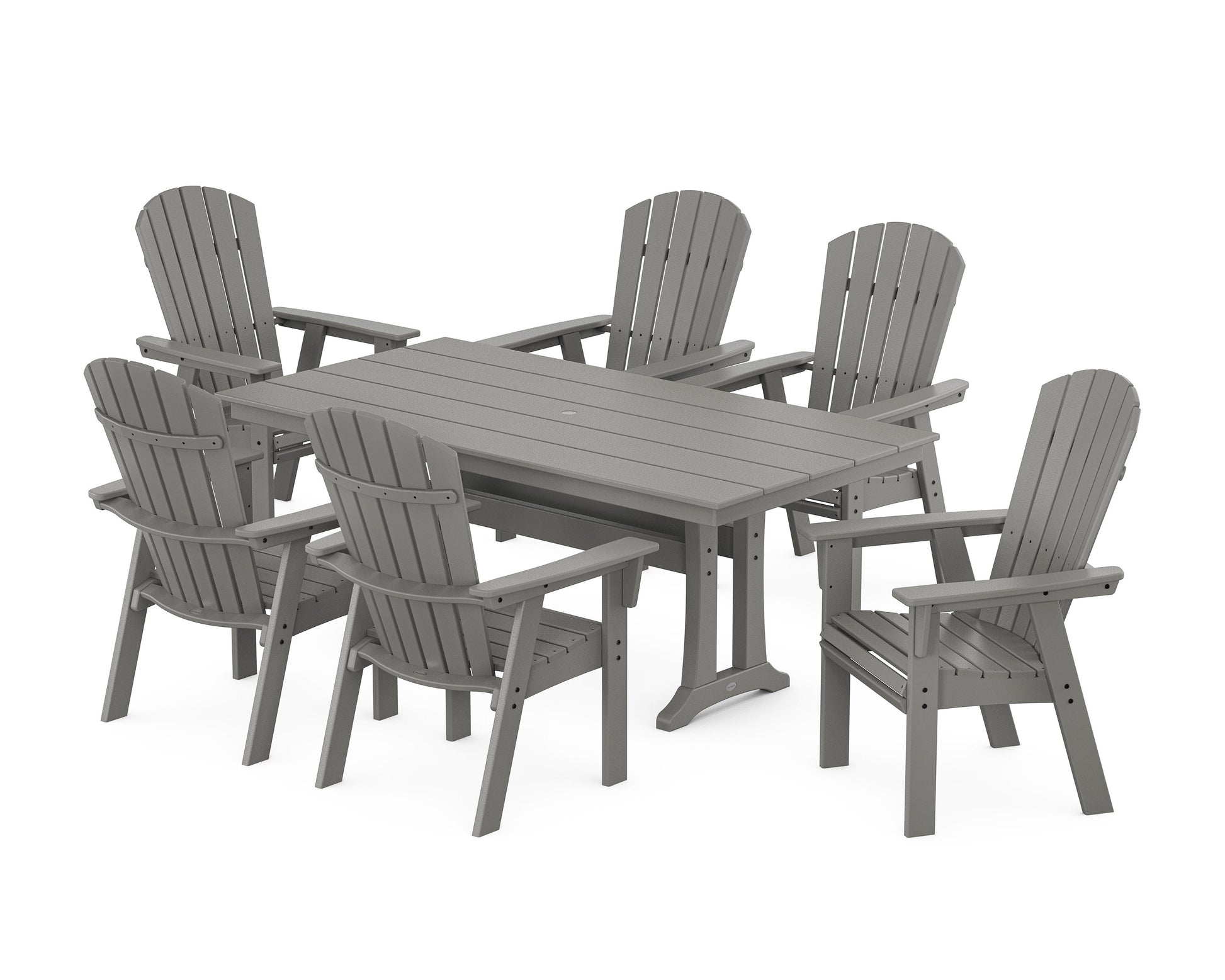 POLYWOOD Nautical Curveback Adirondack 7-Piece Farmhouse Dining Set with Trestle Legs — Slate Grey