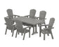 POLYWOOD Nautical Curveback Adirondack 7-Piece Farmhouse Dining Set with Trestle Legs — Slate Grey