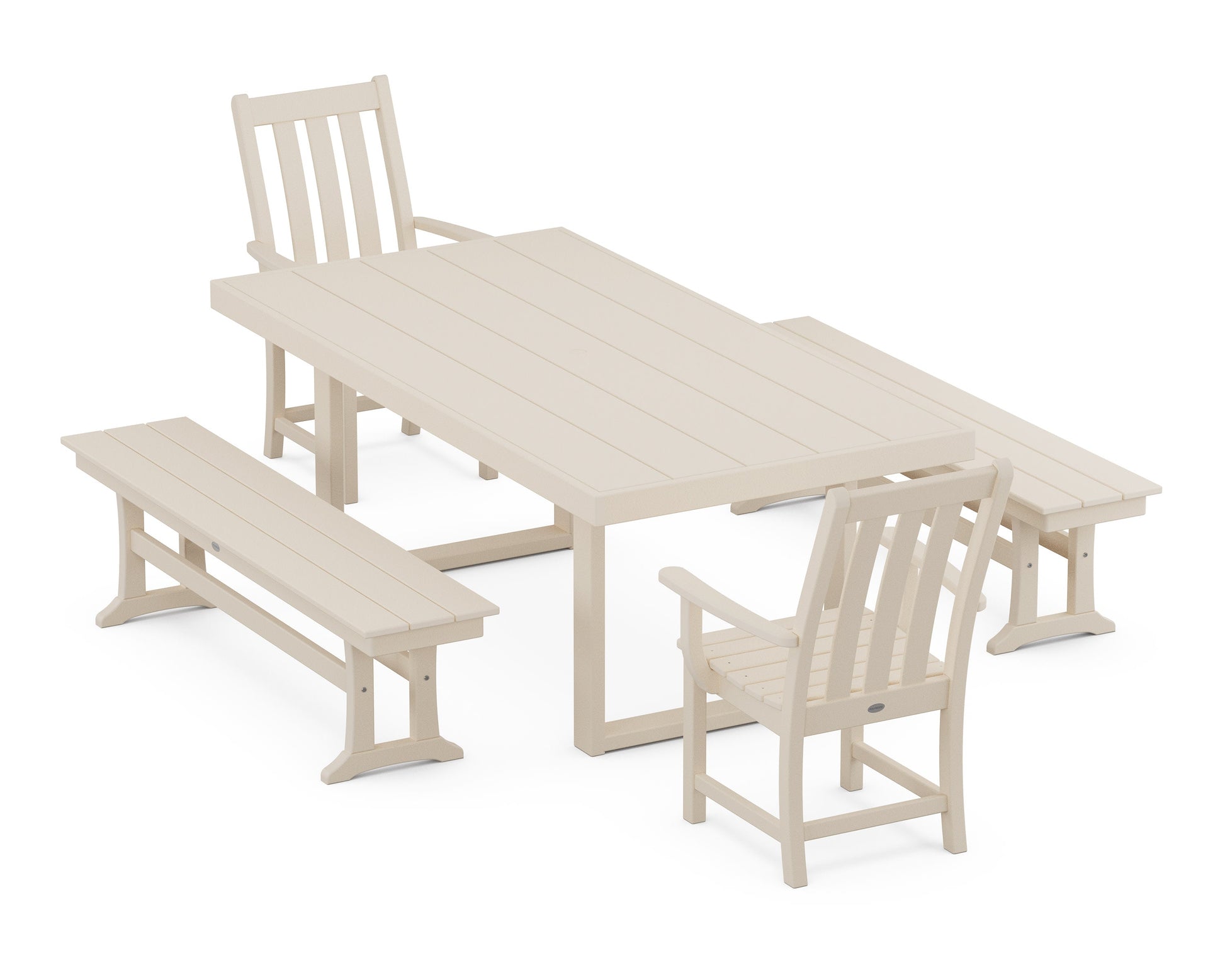 POLYWOOD Vineyard 5-Piece Dining Set with Benches — Sand