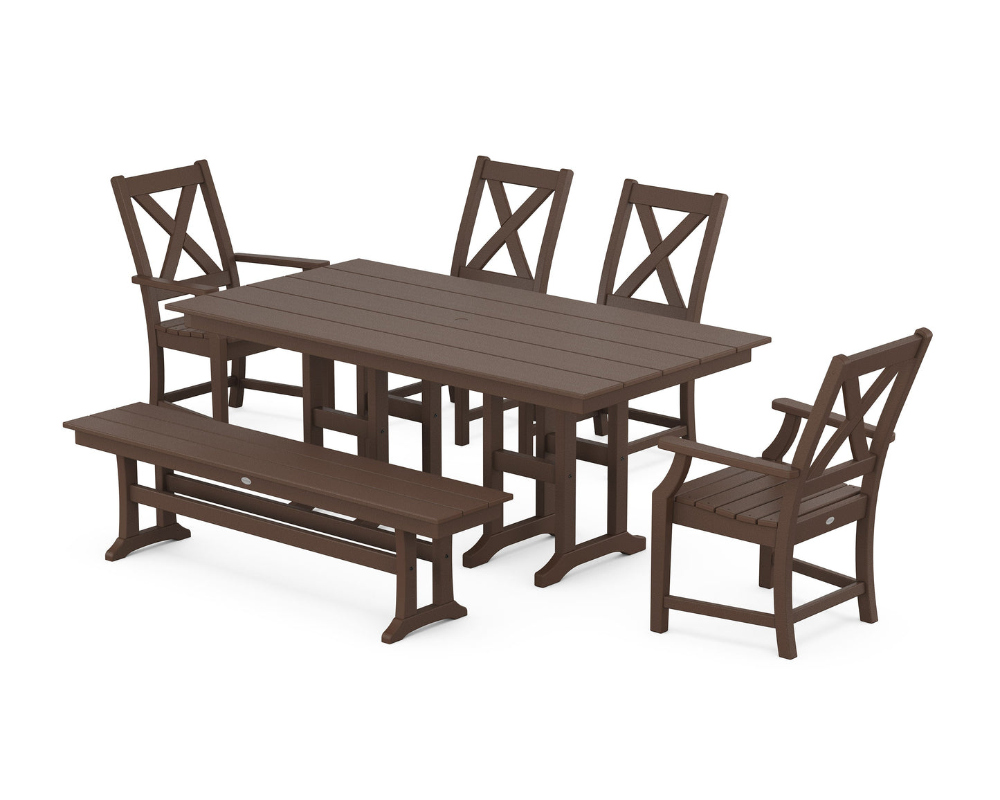 POLYWOOD Braxton 6-Piece Farmhouse Dining Set — Mahogany